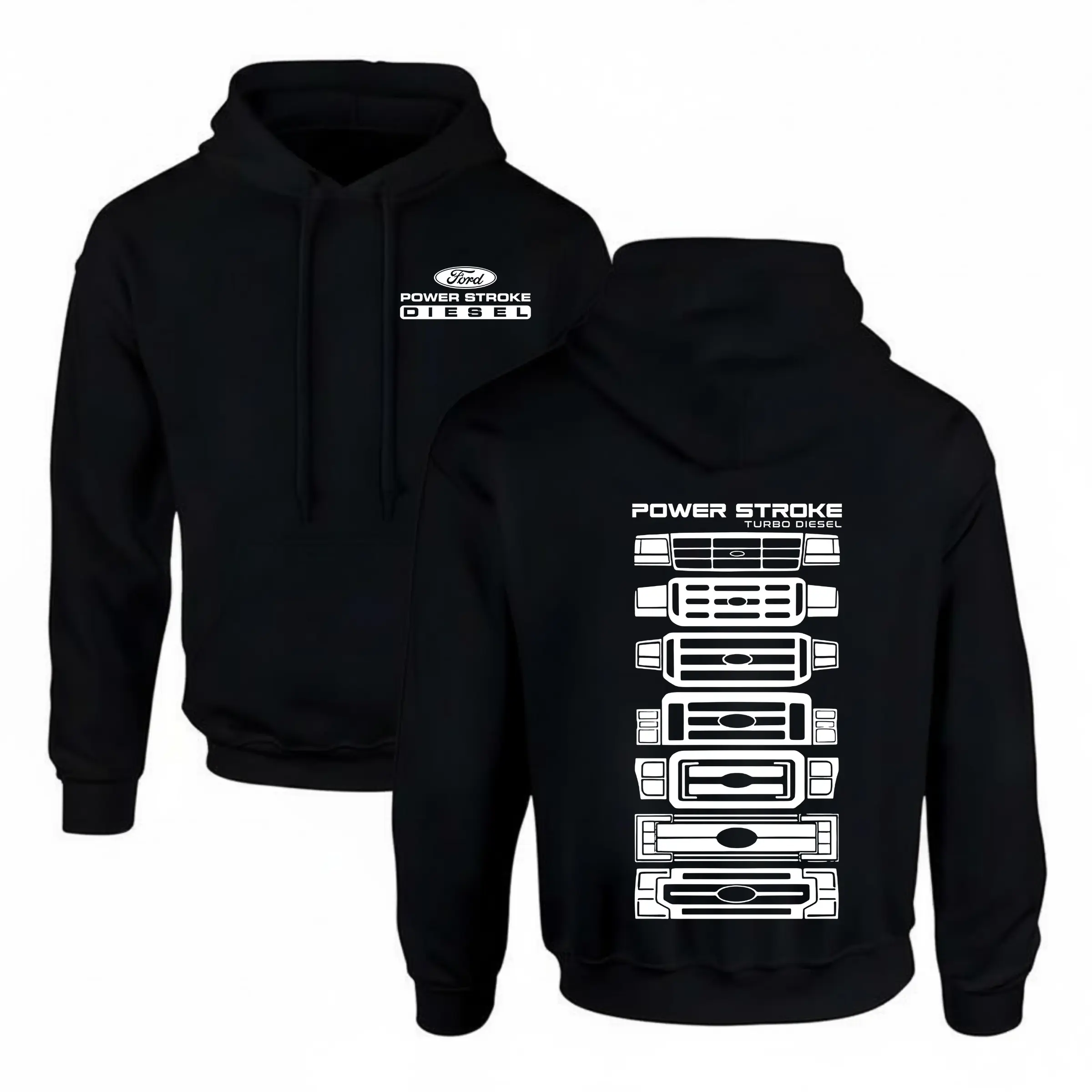 Men's Power Stroke Evolution Unisex 2-Sided Graphic Long Sleeve Pullover Hoodie - Stylish Casual Streetwear Fashion Tops, Car Enthusiast Apparel, S-3XL