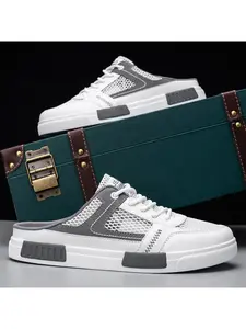 Men's Summer Breathable Closed Toe Half Slippers, Mesh Wear-Resistant Casual Sandals, Comfortable Lightweight Footwear