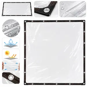 Heavy‑Duty Clear PVC Waterproof Tarp, Transparent Outdoor Rain Cover with Reinforced Edges & Metal Grommets for Patio, Pergola, Camping, RV, Truck and Backyard Furniture Protection Splash.Splash