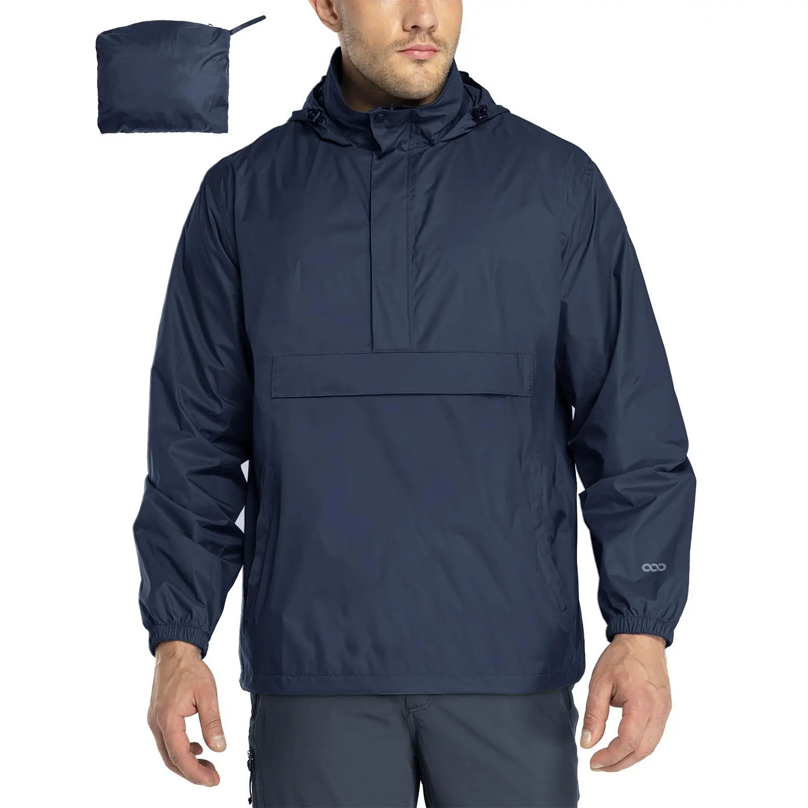 33,000ft Men's Pullover Rain Jacket Waterproof with Hood Lightweight Packable Raincoat Windbreaker for Golf Travel