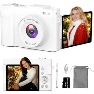 4K Digital Camera for Photography, Compact Vlogging Camera with Flip Screen for Content Creation, 50MP 16X Zoom, Lightweight Portable Travel Camera with 32GB SD Card, Ideal for Entry Users - White