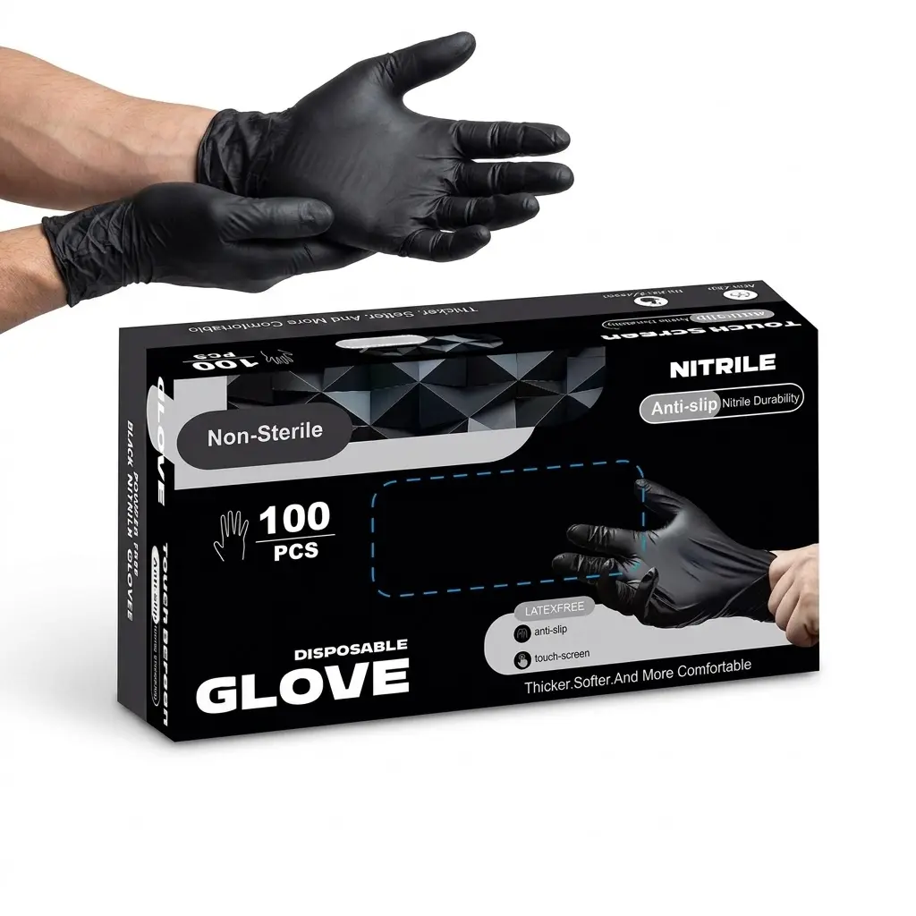 Heavy-Duty Black Disposable Nitrile Handling Gloves, 100pcs Medium, Powder-Free, Latex-Free Non-Hybrid Vinyl, Durable Chemical Work-Safe Cleaning Gloves, for Cleaning, Tattoo, Durable Cleaning Gloves