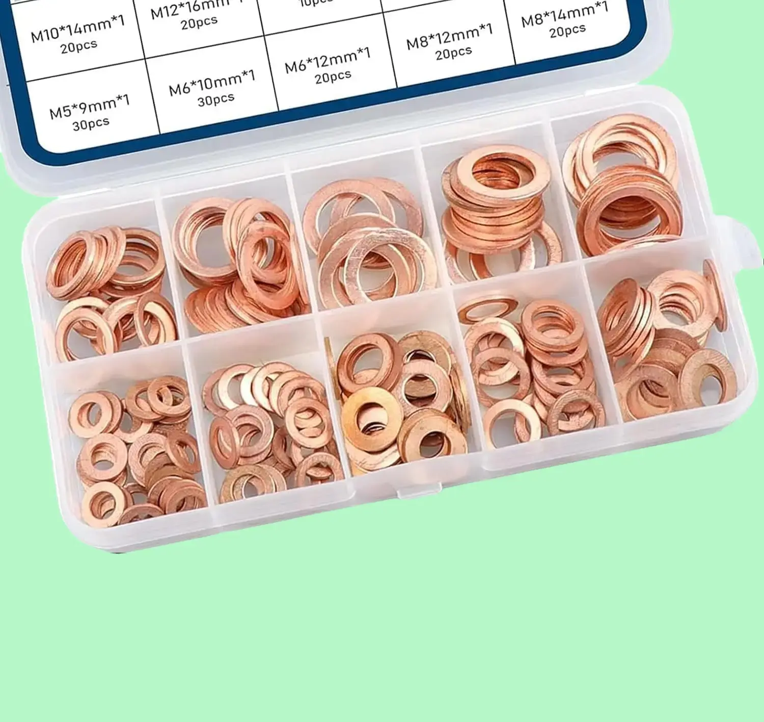 200 PCS Car Copper Crush Metric Washers Assortment Kit, 9 Sizes Copper Oil Pan Plug Sealing Gaskets, Flat Sealing Washer Assortment Kit, Universal for Most Cars (Gold)