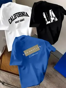 A 3pcs Set for Boys Featuring a Trendy Short-Sleeve T-Shirt with 'English Letters' Print, Designed for Versatility, Suitable for Indoor Leisure Activities And Outdoor Play, Perfect for Back-To-School Season And Various Gifting Occasions