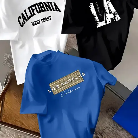 A 3pcs Set for Boys Featuring a Trendy Short-Sleeve Tee Shirt with 'English Letters' Print, Designed for Versatility, Suitable for Indoor Leisure Activities And Outdoor Play, Perfect for Back-To-School Season And Various Gifting Occasions