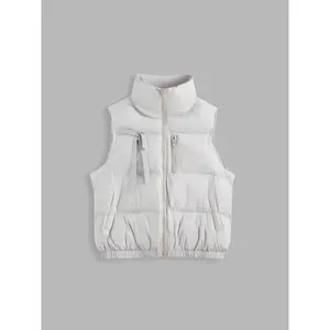 Cider [size 4-10] Stand Collar Solid Zipper Puffer Vest