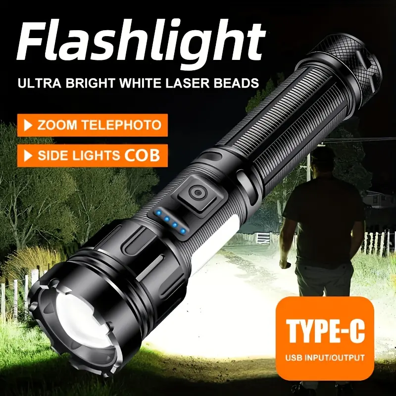 Rechargeable Flashlights High Lumen,7 Modes with COB Work Light,Powerful Led Flash Light for Camping, Outdoor, Home,IPX6 Waterproof Tactical Pocket Flashlights for Emergency