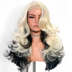 Blackswern Feather Layered Hair Pre Plucked Cutting Style Layered 13x6 Synthetic Lace Front Wig with Tapered Curl Ends Anti-Tangle Coating Glueless Natural Hairline Wig