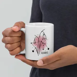 White Glossy Astrological Sun Sign Mug Aquarius – Nutrition Facts Edition Ceramic Coffee Drinkware Washable Reuse Reusable Cup mugs