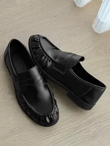 Men's Fashion Casual Leather Shoes, Trendy Slip-On Loafers, Simple Style Low Top Flat Footwear, All Seasons Comfortable Walking Shoes