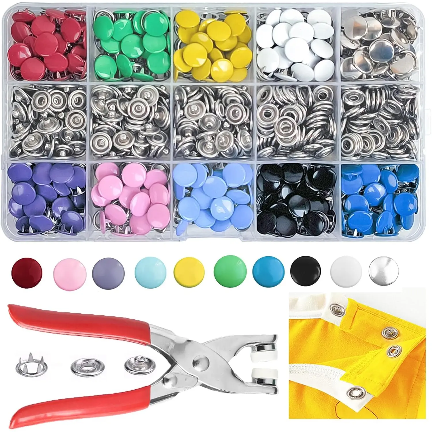 800Pcs Metal Snaps Buttons with Fastener Pliers Press Tool Kit,Perfect for DIY Crafts,Clothes,Hats and Sewing,9.5mm Snap Button Fasteners Kit for Clothing Sewing,Hand Tools Kits