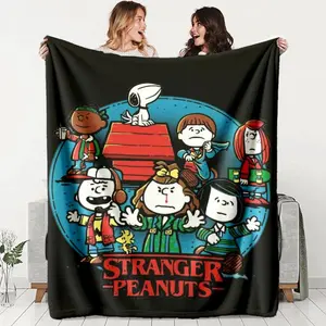 Comfortable Flannel Throw Blanket with Stranger Peanuts Print, Warm and Durable for Sofa, Office, Bed, Camping, Travel, Ideal Holiday Gift  Lightweight, comfortable, skin-friendly, and breathable