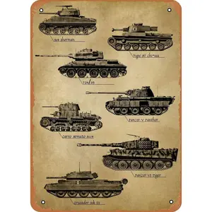 Tin Sign World War Ii Military Tank Retro Aluminum Metal Poster Home Bar Restaurant Garage Man Cave Cafe Decorative Wall Plaque Mural 8X12 Inches durable iron wall art