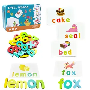 Wooden Spelling Game, 58pcs/set Animals Letter & Picture Matching Spelling Game, Educational Toy for Kids, Preschool Educational Tool Set, Learning Materials, Preschool Alphabet Tool