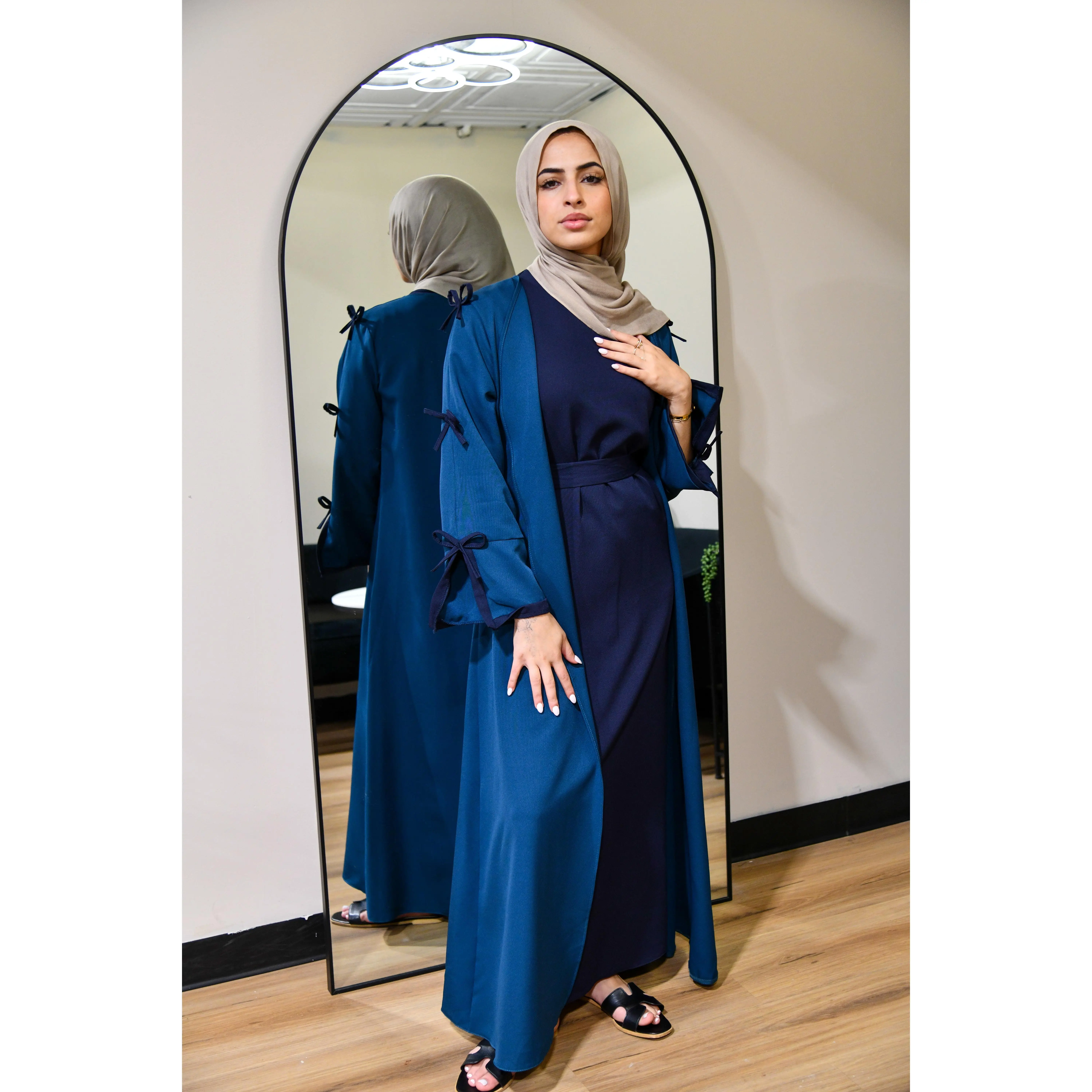 Dual Tone Bow Abaya Set - Marine Blue