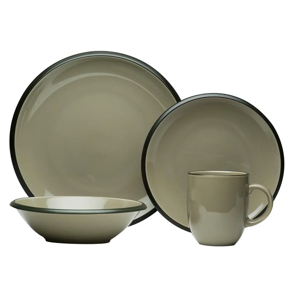 212 MAIN Contemporary Dark Rim Grey Hampshire 16-Piece 24oz Dinnerware ...