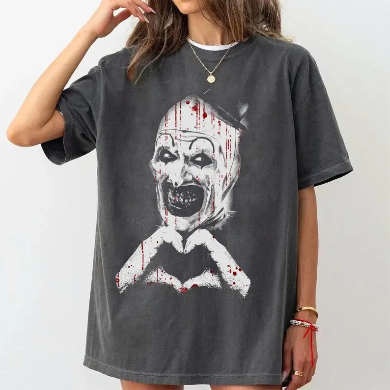 Art The Clown Terrifier Shirt, Scary Horror Clown T-Shirt, Creepy Heart Hands Tee, Spooky Slasher Fan Gift Unisex, Love Art Tee