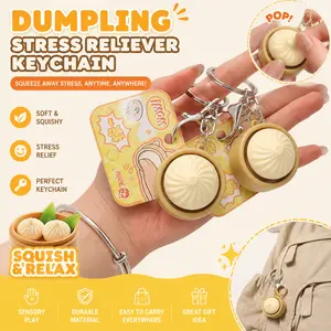 Dumpling Squishy Keychain Stress Relief Toy - Cute Pop-Up Fidget Sensory Releaser, Portable Handheld Squeeze Toy, Ideal Pocket Gift for Travel & Everyday Use For Adults & Kids