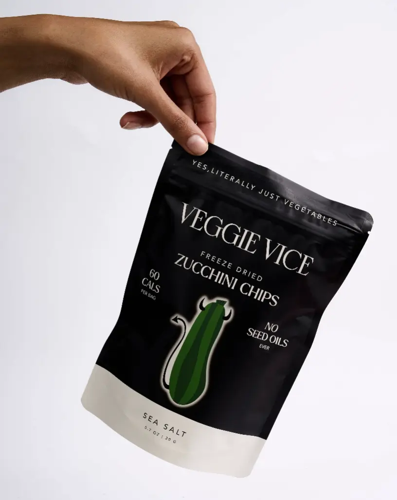 Veggie Vice Freeze-Dried Zucchini Vegetable Chips - Gluten-Free, Non-Fried, Sea-Salted 1oz Snack with 12-Month Shelf Life, Pure Veggie Treat