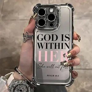 Pink Words Psalm Christian Quote Aesthetic Four-corner Thickened Mobile Phone Case for iPhone 17 Air 16 15 14 13 12 11 Pro Max Plus border Electroplating with counter-fall Safety Cushion Compatible with-A135