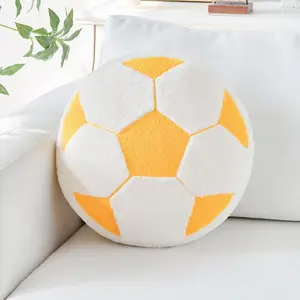 Soccer Pillow,12" Soccer Shaped Pillow Floor Cushion Seating Cushion with Faux  ,Round Soccer Throw Pillow Room Decor for Sofa Couch Living Room (Yellow)