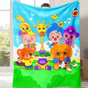Lovely Plim Plim Cartoon Animation Plush Blanket, Cute Character & Friends Gathering Printed Throw, Lightweight Soft Cozy Portable Blanket, Practical Home Decor for Sofa Indoor Use, Sweet Warm Present for Birthday Christmas Holiday Gifting
