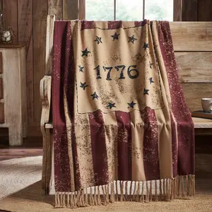 Woven 1776 Americana Throw Blanket - Patriotic Stars and Stripes Country Decor Fringe Blanket