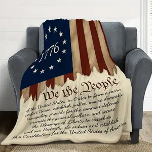 1pc We the People 1776 US Constitutional Convention Throw Blanket - Patriotic American Flag colors (Red, White, Blue), Soft Flannel Bedspread/ Couch Cover/ Historical Decor - Heavyweight 280GSM for Home, Office, Camping - Educational Gift for Histor
