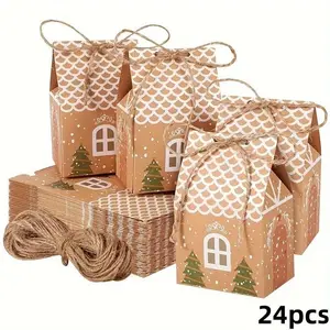24 pcs Christmas candy box, kraft paper gift box, biscuit candy packaging, wedding candy kraft paper gift box, Christmas decorations, gift box, Christmas tree pendant, Christmas and New Year gifts, Elegant gift box