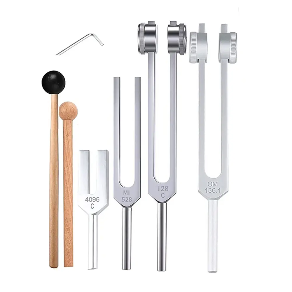 Aluminium Silver 4Pcs Tuning Fork Set - 128Hz, OM 136.1Hz, MI 528Hz, 4096Hz - for Motorcycle Handlebars & Grips Chakra Healing, Sound Therapy