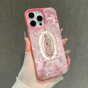 Original Phone Cover for iPhone 17 Pro Max 16 15 Plus 14 13 12 11 XS XR Pink Virgin Mary Anti-Fall Scratch-Resistant Shockproof TPU Softcase