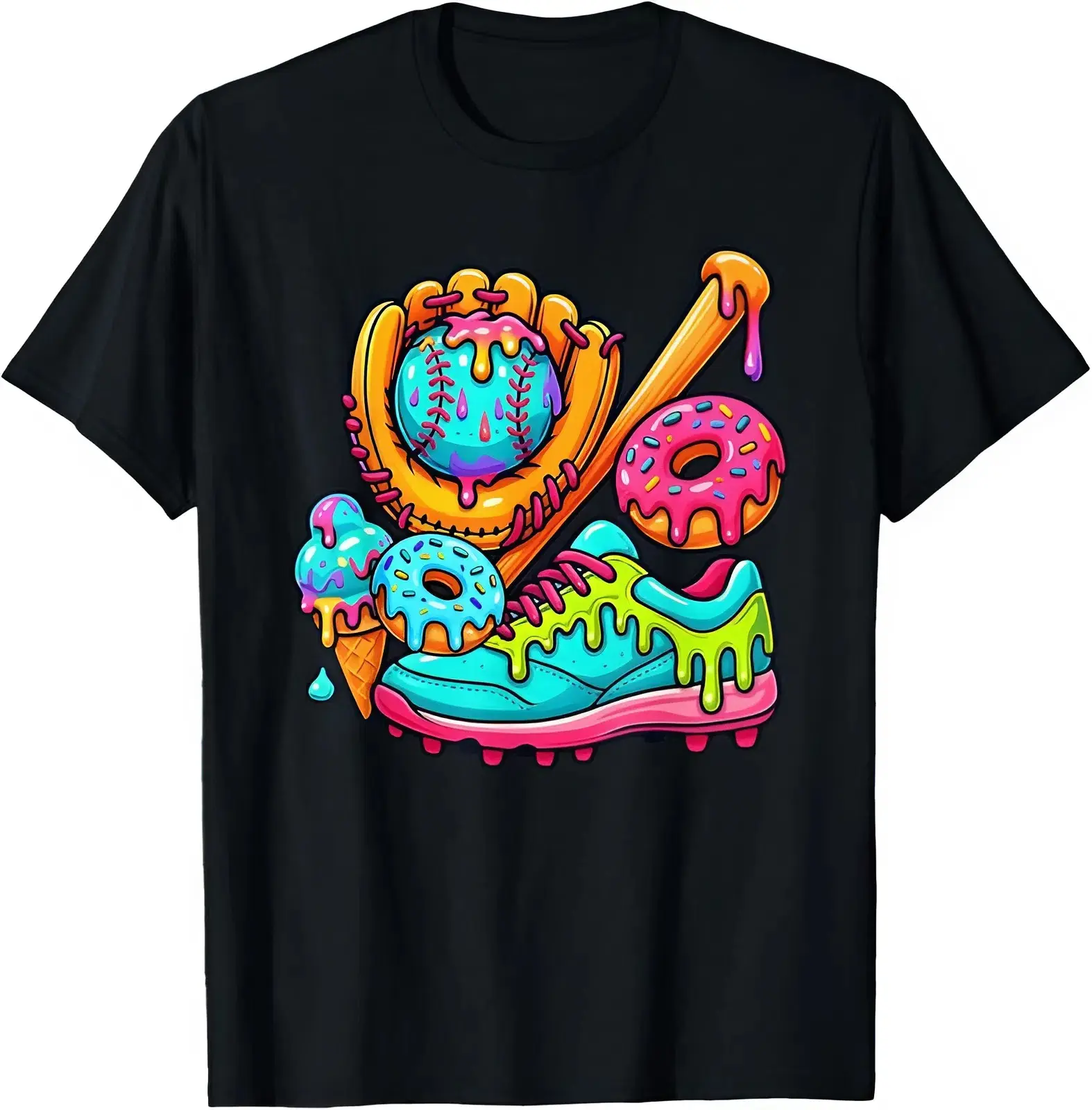 Youth And Adult  Baseball Ice Cream Drip and Donuts Baseball Stuff For Boys T-Shirt Cotton Unisex, baseball drip, baseball lifestyle youth clothes, Game Day youth clothing, youth clothes Summer Outfitters, Gift For Girl boy, Trending tee