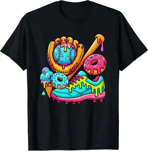 Youth And Adult  Baseball Ice Cream Drip and Donuts Baseball Stuff For Boys T-Shirt Cotton Unisex, baseball drip, baseball lifestyle youth clothes, Game Day youth clothing, youth clothes Summer Outfitters, Gift For Girl boy, Trending tee