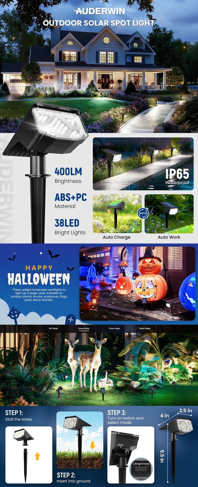 Solar Spot Lights Outdoor, Solar Lights Outdoor Waterproof IP65, Compact Design, Landscape Spotlights for Garden Tree Yard House Pathway Decorations solarlights of