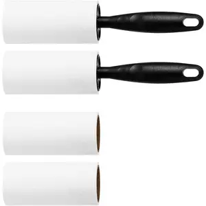 Lint Rollers for  Extra Sticky Lint Roller for Clothes Lint Removal 4 Sticky Rolls with 2 Handles (Black/Black Handles & 4 Refills)