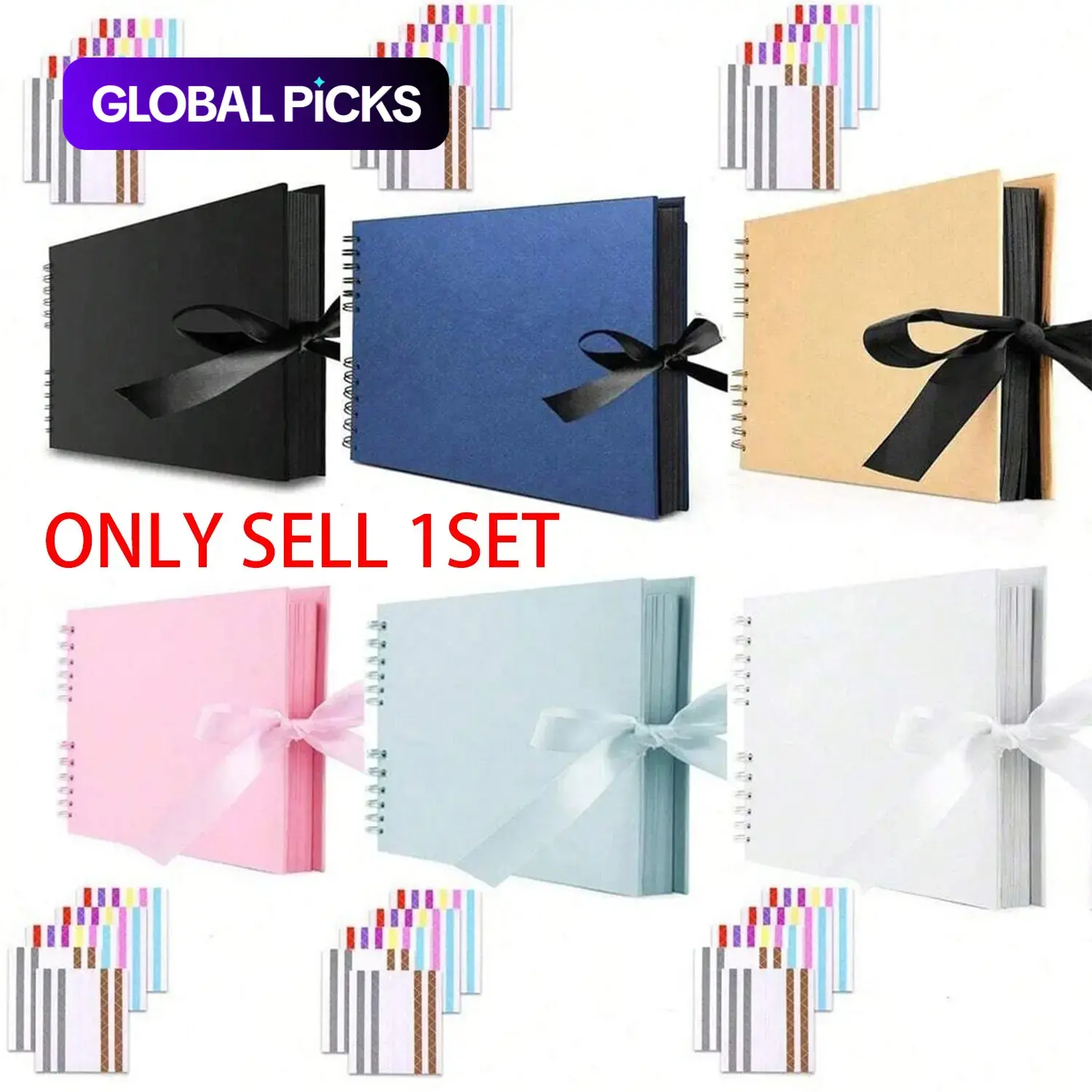 12 x 8 Inches 80 Pages (40 Sheets) Multi-Color Kraft Inner Paper Scrapbook Album with 5 Corner Stickers, Aesthetic Sticker Album, DIY Photo Memory Book, Handmade Album, Wedding Guest Message Book, Ideal Valentine's Day Gift for Craft Use #GLOBAL PICKS