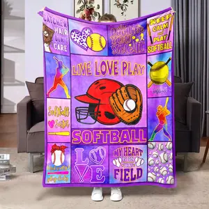 Baseball Theme Print Blanket, Cozy Gift for Baseball Lovers, Soft and Warm, Ideal for Bed, Office Naps, Outdoor Camping