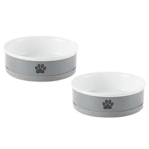 Design Imports Black Paw Print Ceramic Bowl Set of  2- Large