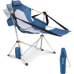 KingCamp Hammock Chair with Footrest – Heavy-Duty Foldable Camping Rocker (400lbs Capacity) for Adults, Portable Oversized Model with Cup Holder & Pillow for Outdoor Beach Use, Foldable Chairs Option, Heavy-Duty Folding Chairs