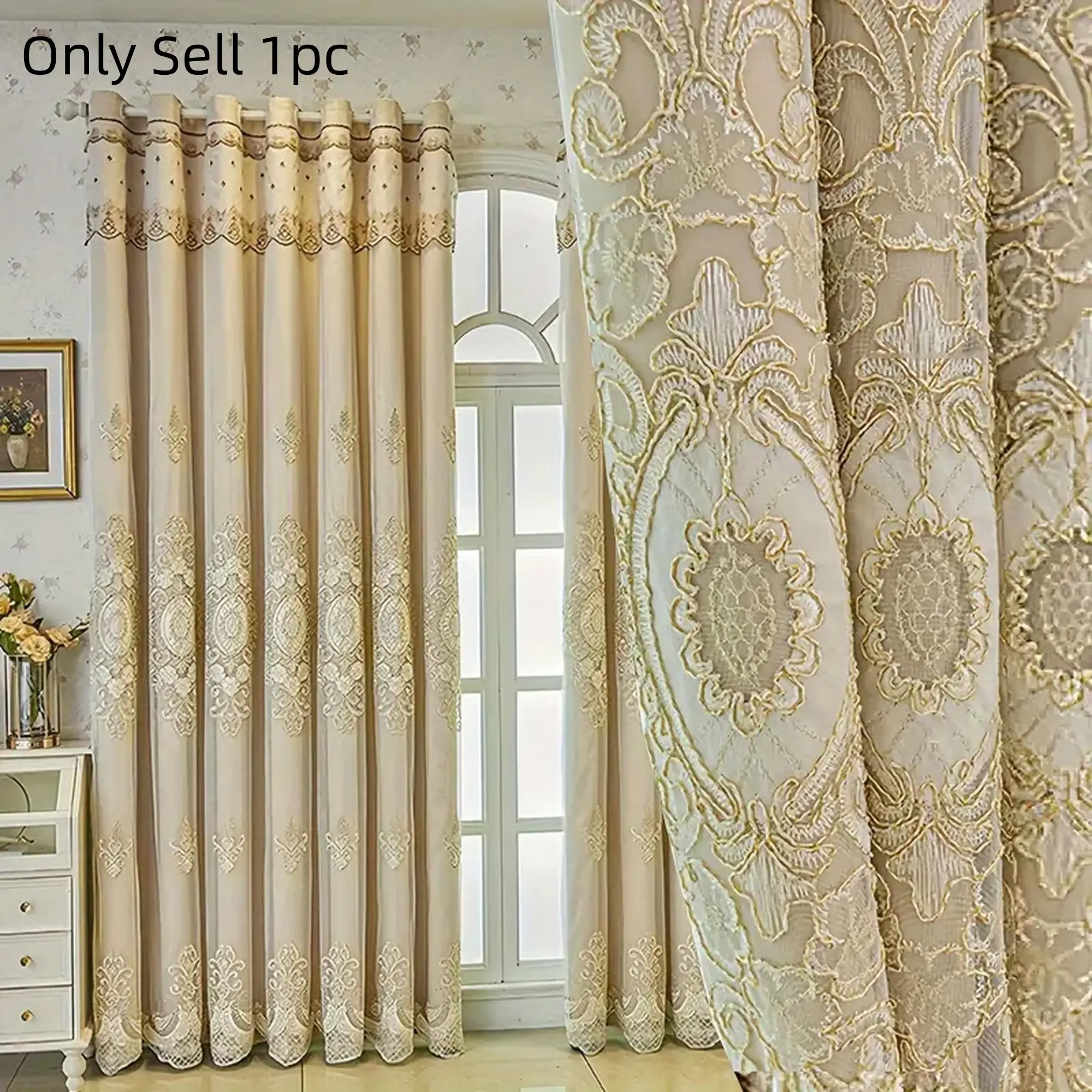 Elegant European-Style Double Layer Curtains with Embroidered Lace Valance - High Shading, Sheer & Solid Color Polyester for Living Room and Bedroom Decor, Home Decoration Curtain, Home Decorative Curtain, Window Curtain, Curtains for Living Room, 1pcs