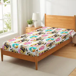 Dog Bedding Set Deep Pocket, Dessert Donuts Fitted Sheet for Kids Boys Girls Cute Puppy Sheet Set Full Size Lovely Pug Animal Confetti Bed Sheet 3 Pcs with 2 Pillow Cases