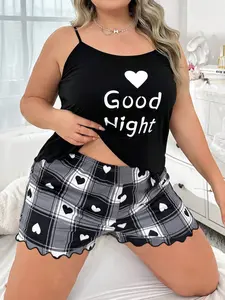 Printed Plus Size Sleeveless Short Set, Loose Fit Comfortable Home Wear, Casual All over Print Two Piece Set, Womenswear