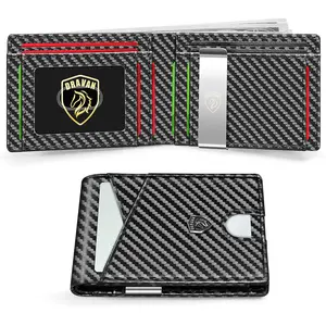 Slim Mens Wallet Front Pocket Wallet for Men with id Window Minimalist Rfid Blocking Credit Card Holder Carbon Fiber Money Clip with Gift Box