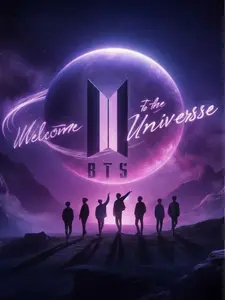 Universe Comeback Inspired Poster Art Print, Cosmic Doorway OT7 Bangtan Boys Silhouette Design, Galaxy Music Era Aesthetic Artwork, Concert Journey Wall Decor, Meaningful Kpop Fan Gift