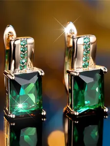 A pair of geometric design green, stylish and retro, suitable for women to wear during travel, Stud Earring Jewelry