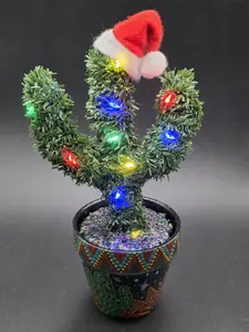 Handmade Light Up Cactus Tree with Hand Painted Pot Southwestern Christmas Decorations Cute Cactus Gifts for Festive Season