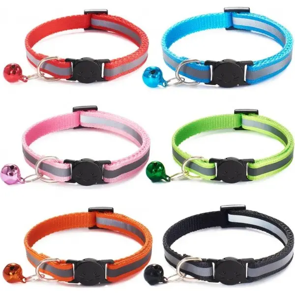 1-piece reflective cat collar with bell, detachable and safety collar, nylon, pet collar