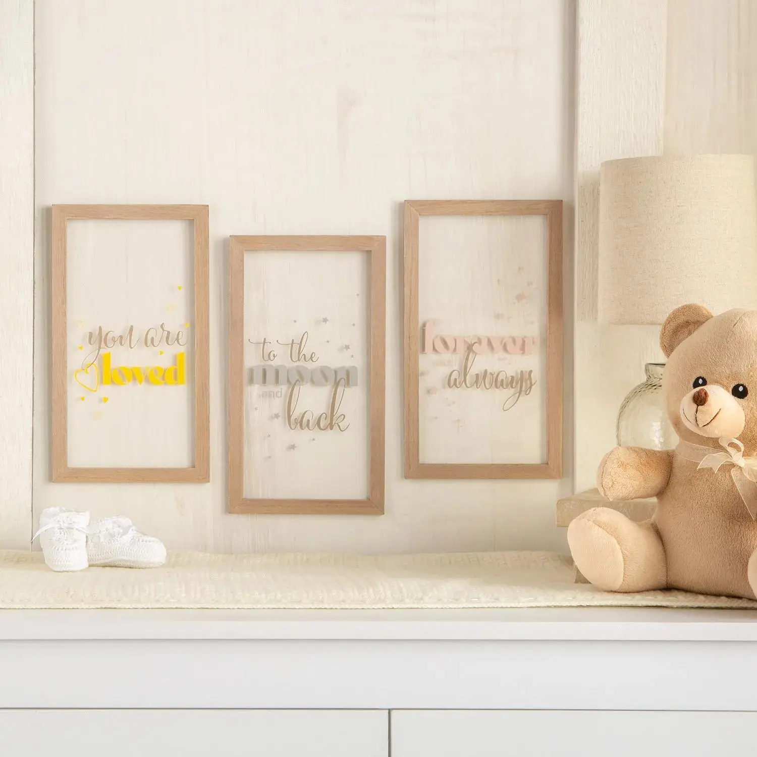 Baby Wooden and Metal Nursery Hanging Wall Signs Set - 3 Pc, Decor for Baby Room, Wooden Home Sign & Home Decor Accent, Nursery Decoration, Acrylic, Bedroom Decor