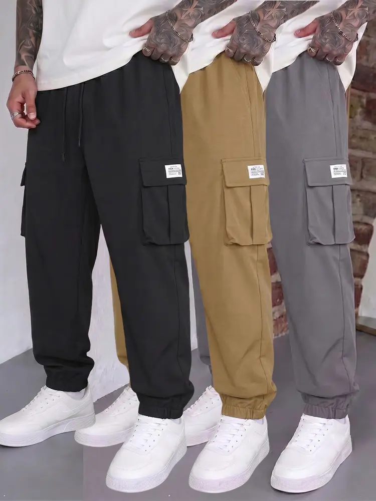 Men’s Loose Fit Streetwear Cargo Sweatpants, Adjustable Drawcord, Lightweight Soft Wrinkle-Resist Fabric