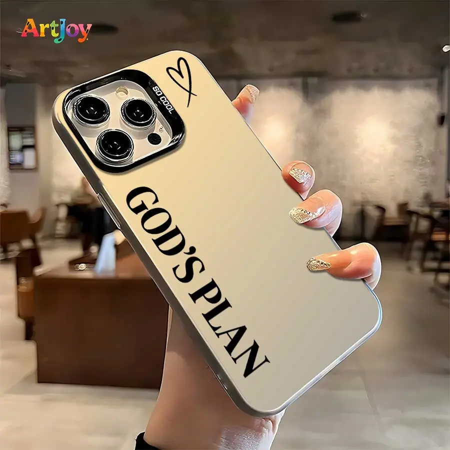 Shockproof TPU Soft Cover Phone Case for iPhone Series (17 Pro Max,16,16 Plus,15,14,13,12) - Simple Calm Trendy Eye-catching Protective Mobile Accessory with GOD'S PLAN Letter & Heart Minimal Illustration, Ideal Birthday Gift